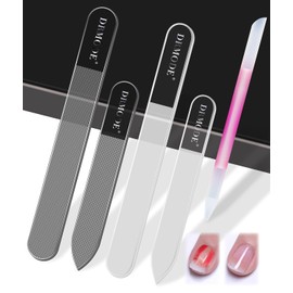 Lima de uñas de cristal con funda, 5 piezas de cristal para pulir uñas nano, kit de brillo de uñas, regalo para hombres y mujeres, limas de uñas de seguridad para uñas acrílicas naturales, herramienta de manicura