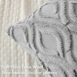 MIULEE Light Grey Throw Pillow Covers 18x18 Inch, Soft Plush Faux Wool Couch Pillow Covers Set of 2 Decorative Farmhouse Boho Throw Pillows for Sofa Living Room Bed