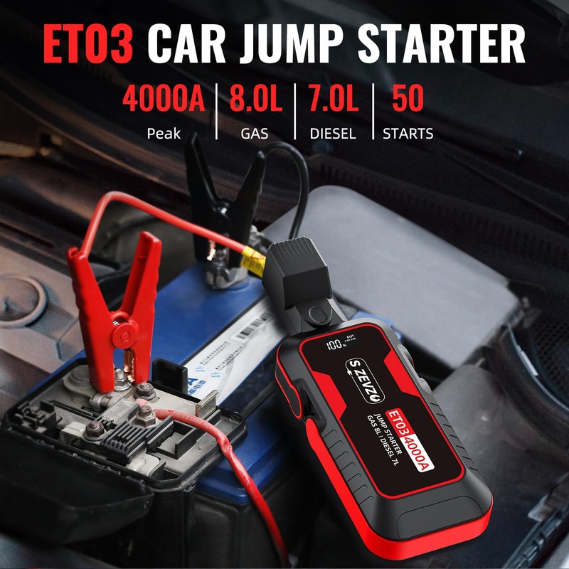 S ZEVZO ET03 Car Jump Starter 4000A Jump Starter Battery