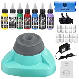 10000RPM Mini Vortex Mixer Kit All in One for Tattoo Ink Acrylic Pigments Nail Polish More 7 Colors 30ml Tattoo Ink Wiping Paper Gloves Ink Cups Included