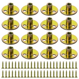 WMYCONGCONG 64PCS Iron Plate Nut Screw Set 3/8” Brad Hole Tee T-nut with Round Base Furniture Hardware Flange Insert Female Thread T-Nut with Mounting Screws Set (3/8" - 64Pcs)