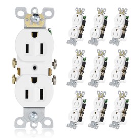 ThunderWay Duplex Receptacle Outlet, 15A 125V Electrical Wall Outlets, Non-Tamper Resistant, 2 Pole 3 Wire, Residential Grade, Self-Grounding, UL Listed, 10 Pack (White)