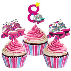 Happy 8th Birthday Roller Skating Cupcake Toppers