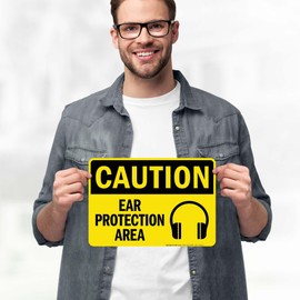 Caution Ear Protection Area Sign, 10x7 Inches, 4 Mil Vinyl Decal Stickers Weather Resistant, Made in USA by My Sign Center