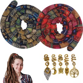 2 Pcs Spiral Lock Hair Tie Dreadlock Accessory Dreadlock Hair Tie for Women and Men Hair Braid Accessories Colorful Dreads Tie Long Dreads Thick Curly Hair Holder (Black and Red Pattern)