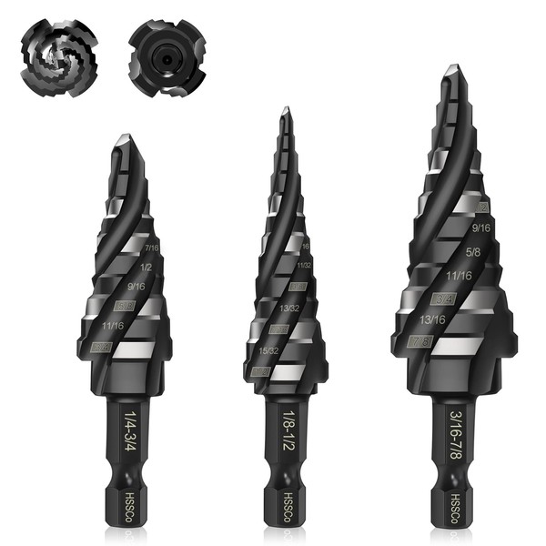 Lytool 3-Piece M35 Cobalt Step Drill Bits Set, 1/8"-7/8", 1/4"