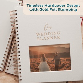 Nook Theory Linen Wedding Planner and Keepsake - Perfect for Engagement Gift, Wedding Organizing Book with Customizable Photo Window, 9" x 11" (Cream)