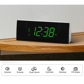 iTOMA Bedside Alarm Clock Radio with Bluetooth Speaker, Dimmable Jade Green LED Display, FM Radio with Sleep Timer, Dual Alarm with ON/Off Push-Button, Snooze, 12/24H CKS503U