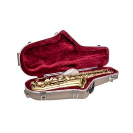 Crossrock ABS Tenor Saxophone Case – Contoured Champagne Finish, Burgundy Velvet Interior, Accessory Pocket, Security Lock & Detachable Strap