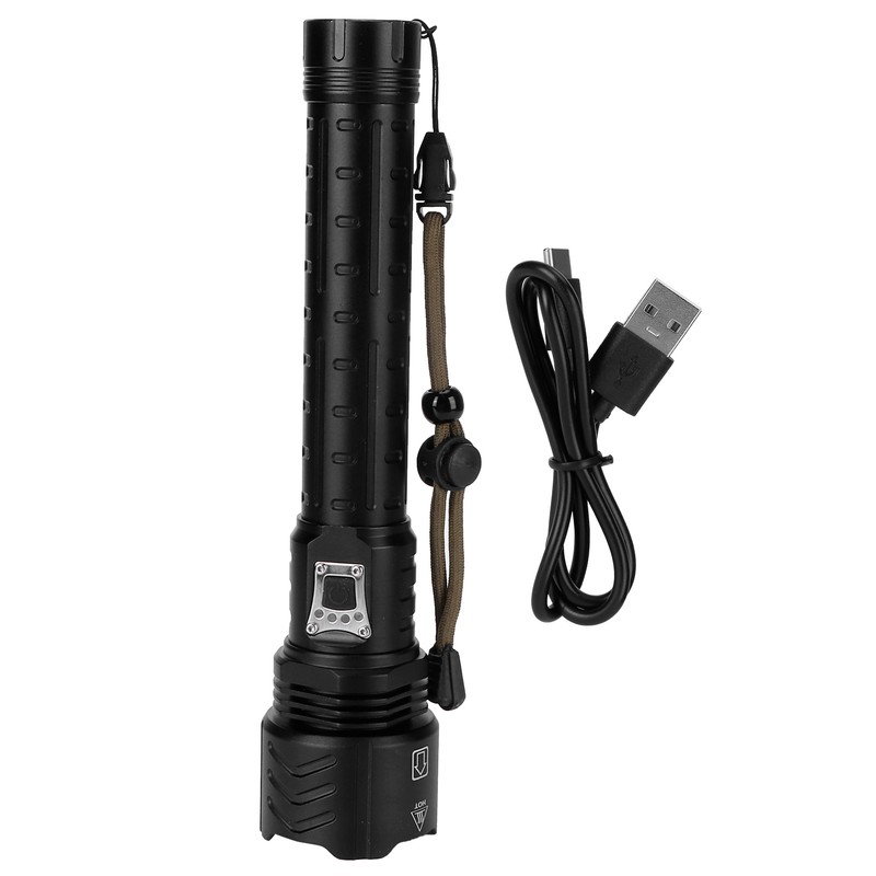 XHP90 Telescopic Zoom Flashlight Waterproof Electric Torch USB Charging for