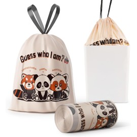 30-Pack 4 Gallon (15L) Panda Print Bin Liners | Colourful Drawstring Garbage Bags | Tear-Resistant & Leak-Proof | Small Trash Bags for Bathroom, Office & Bedroom (45x50cm)