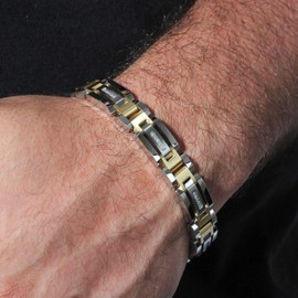Men's Stainless Steel Link Bracelet with Two Tone Finish - 8-1/2"