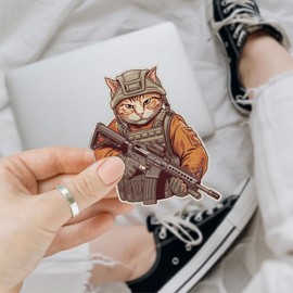 3pcs Tactical Cat Funny Sticker Pack, Armed Cat Rifle Operator Meme Design, Die Cut Waterproof Vinyl Decal for Laptop, Water Bottle, Phone, Window, Helmet, Animal Lover Gift 3 Inches
