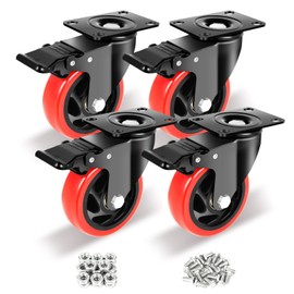 Nefish 4 Inch Industrial Caster Wheels with Brake, Casters Set of 4 Heavy Duty Grade Casters, Non-Marking Polyurethane Wheels, Workbench 1800 Lbs for Cart, Furniture, Shelving (LJ-PC-4IN)