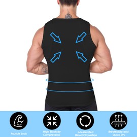 Towintec Compression Shirt Men Sleeveless Athletic Tank Top Underarm Mesh Slim Vest Workout Base Layer Undershirt Sport Muscle Gym Shirts(Black,L)