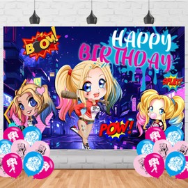 Joker Girl Birthday Party Supplies Backdrop 5x3 Scary Queen Boys Kids Happy Birthday Background Photography Joker Girl Party Decorations Banner Photo Booth Props