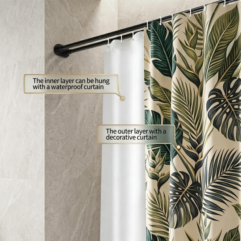 Yivioep Black Double Shower Curtain Rod - Adjustable 28-76 Inch
