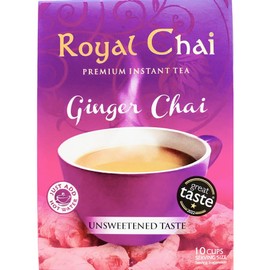 Tea Bags & Drinks with Royal Chai Ginger Chai Unsweetened (10 Cups) 200g - 1 Pack | Just Add Hot Water, Premium Instant Tea, A Comforting Blend of Warming Spices & a Creamy Texture Infused.