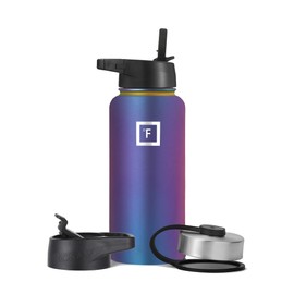 IRON °FLASK Camping & Hiking Hydration Flask, Wide Mouth, 3 Straw Lids, Stainless Steel Outdoor Water Bottle, Double Walled, Insulated Thermos, Metal Canteen - Aurora, 32 Oz