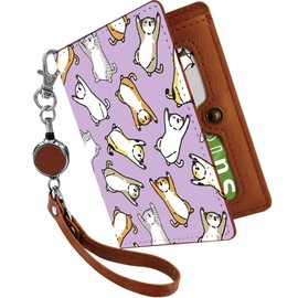 Pretimo pss-hesotencat-01p Pass Case, Commuter Pass Case, With Reel, Cute, Cat, Napping, Full Pattern, Animal Pattern, Bi-fold, Invisible Shape, Stylish, Women's, Cat Pattern, Cat Hesoten Nap Full