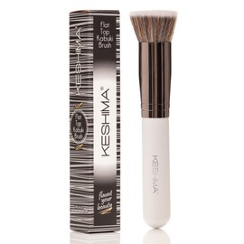 KESHIMA Keshima Foundation Brush Flat Top Kabuki - Premium Foundation Brush for Liquid Makeup, Cream, and Powder - Buffing, Blending, and Face (Regular Size, White)