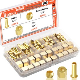 Aienxn 100PCS 1/4" Brass Compression Fittings Assortment kit, Insert, Sleeve Ferrule, Nut for Connecting air, Fuel, Water, Oil and inert Gases Lines