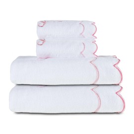 RRBXIA 4 Set Cute Blue Coquette Bow Bath Towels Set 2 Bath Towels 2 Hand Towels Soft Embroidered Preppy Decorative Scalloped Towels for Bathroom (Pink)