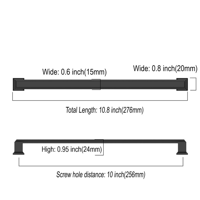 Asidrama 6 Pack 10 Inch(256mm) Matte Black Kitchen Cabinet Handles