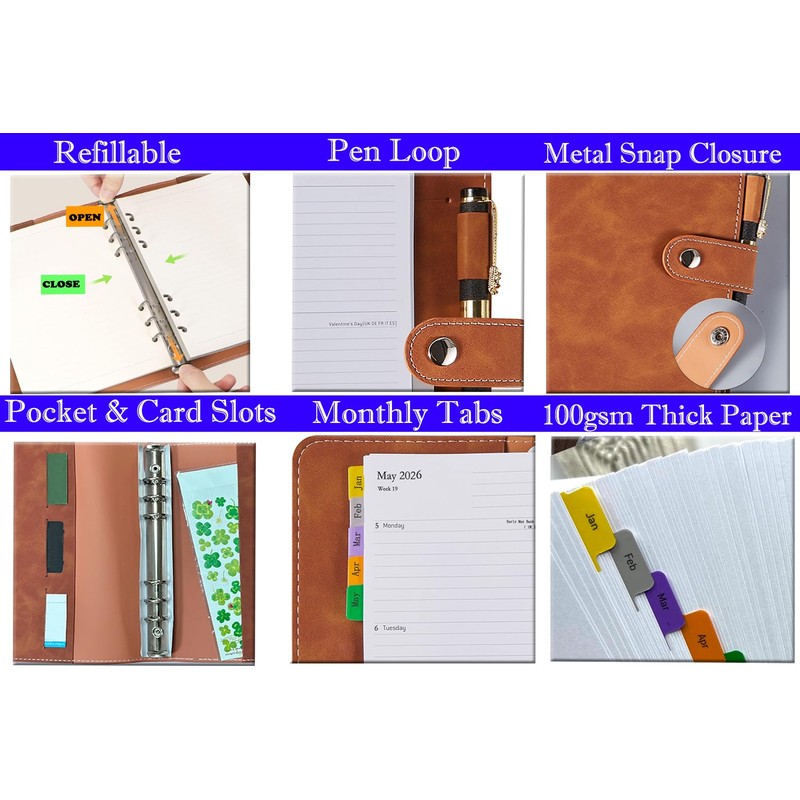 Calendar 2026 A5 Refillable, Diary / Weekly Planner Ring Binder