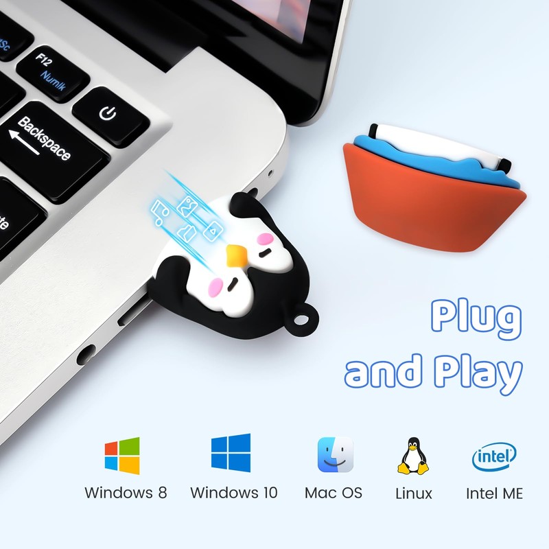 BORLTER CLAMP 64GB USB Flash Drive Cute Penguin Shape Memory