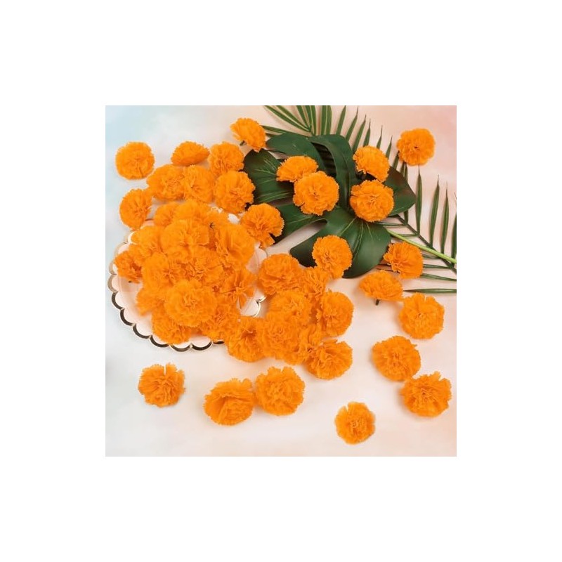 Kinearcharms 60 Cabezas de Flores Artificiales de caléndula de Seda,