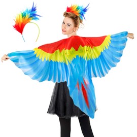 iROLEWIN Bird-Wings-Parrot-Costume for Adults Mardi Gras Headband for Women Feather Cape Big Eagle Dress-Up Shawl Party Gifts