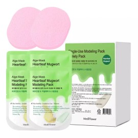 Mediflower [메디플라워] 일회용 모델링팩 버라이어티 팩 어성초 쑥 28g 4개 + 해면 2개 Mediflower Modeling Pack Variety Pack with Mugwort and Seaweed 28g x 4 + 2 Sponges