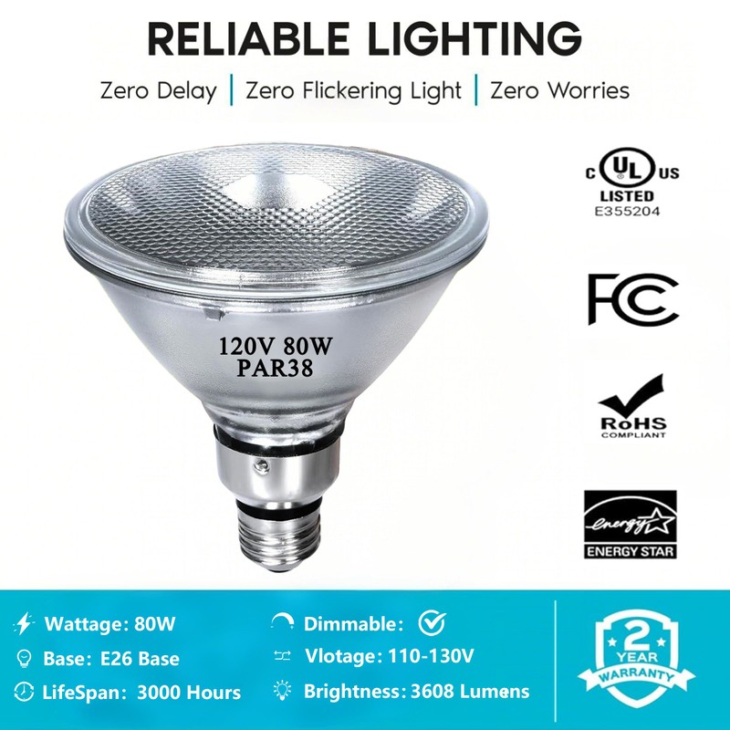 Lachesan PAR38 Halogen Flood Light Bulbs 4 Pcs, 80W Equivalent,