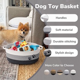 TIMEYARD Dog Toy Basket Gift Basket Empty, Woven Storage Baskets for Towels, Cute Dog Storage Bins with Handles, Small Cotton Rope Baskets for Shelf, 35 x 25 x 15 cm, Grey