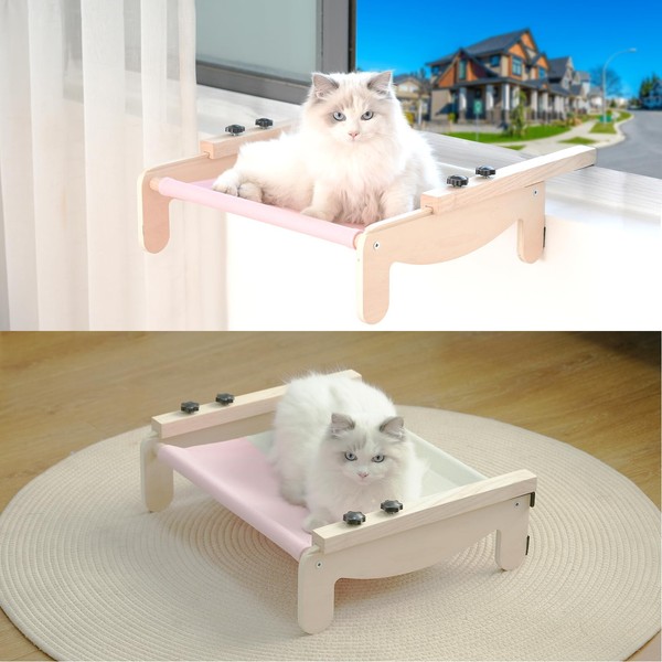 COODIA Cat Window Perch, Wooden Window Perch for Cats Inside,
