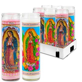 Our Lady of Guadalupe Devotional Candle 6 Pack - 6 Lady of Guadalupe Glass Prayer Candles for Vigils, Prayers, Blessing, Religious Ceremonies | Unscented Religious Candles