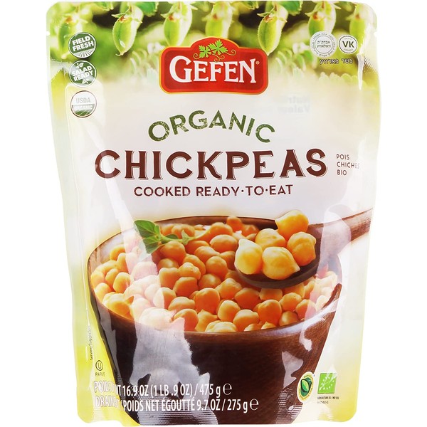 Gefen, Organic Chickpeas, Cooked, Ready to Eat! 16.9oz (3 Pack) Salad Ready!