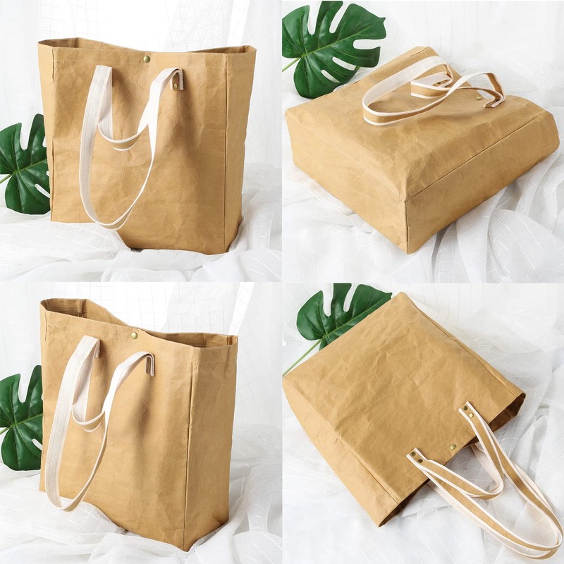 LEKOCH Large Washable Reusable Kraft Paper Tote Bag Carry Bag