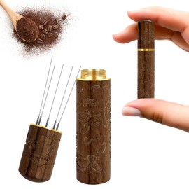 wonderforday Kaffee Distributor,Aluminium Wdt Tool Espresso Kaffeerührer Werkzeug Espresso mit 8 0.25mm feine Edelstahlnadeln, Kaffee Zubehör, Espresso Kaffeerührer mit Holz Griff ﻿