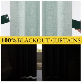 NICETOWN 100% Absolutely Blackout Linen Curtains with Thermal Insulated White Liner, Seafoam Green, 52" Wide, 95" Length Energy Saving Curtains for Living Room 2 Panels Set, Vertical Blinds