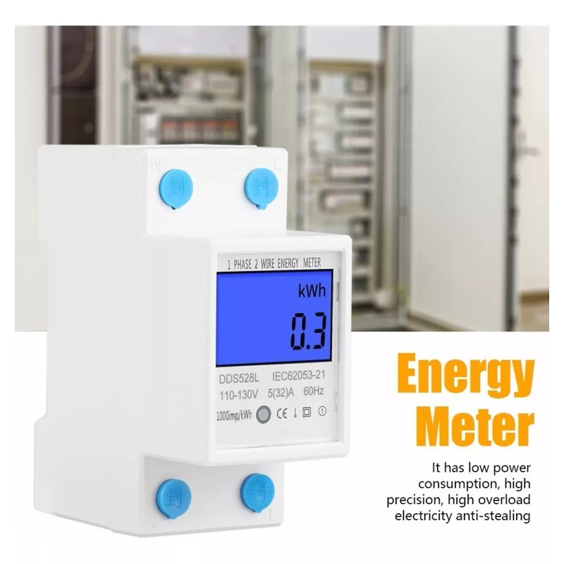 Generic Medidor De Energía Monofásico De Carril Din 5-32a Ac110-130v