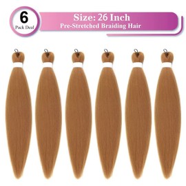 Braiding Hair Pre Stretched Honey Blonde EZ Braids 6 Packs/Lot 26 Inches Yaki Texture Braiding Hair Hot Water Setting Synthetic Fiber for Crochet Extensions (#27)