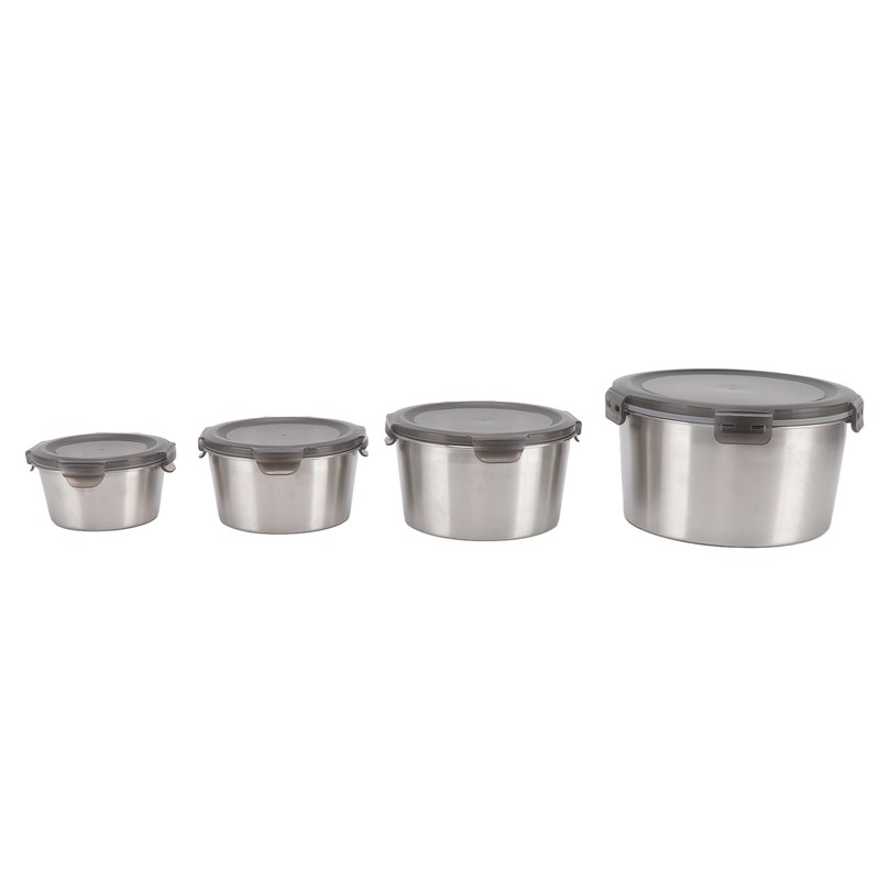 4Pcs Stainless Steel Preservation Box Large Capacity Round Food Storage