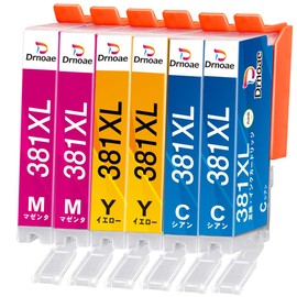Compatible with Canon BCI-381 BCI-381XL (C/M/Y) x 2, 6 Colors Set TS8130, TS8230, TS8330, TS8430, TS6130, TS6230, TS6330, TS6330, TS7330, TS7430, TR7530, TR9530 TR8530 TR8630 TR703 Ink 381 Large
