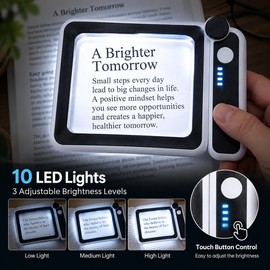 4X Large Handheld Magnifying Glass for Reading – LED Lighted USB Rechargeable Magnifier for Home Use