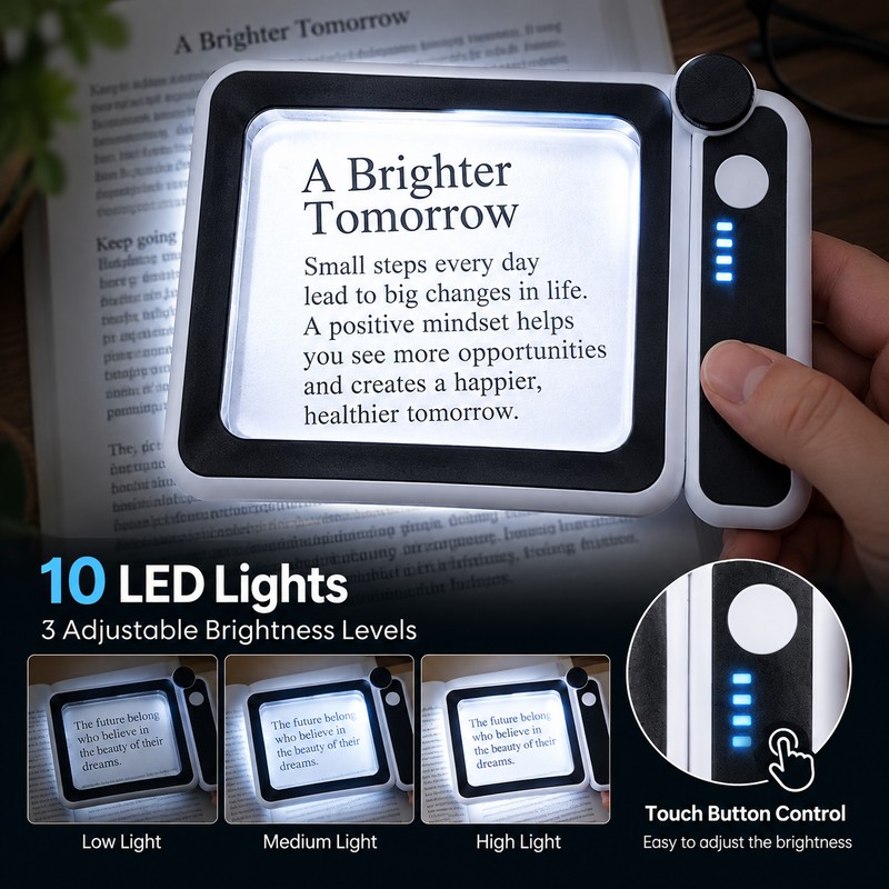 4X Large Handheld Magnifying Glass for Reading – LED Lighted