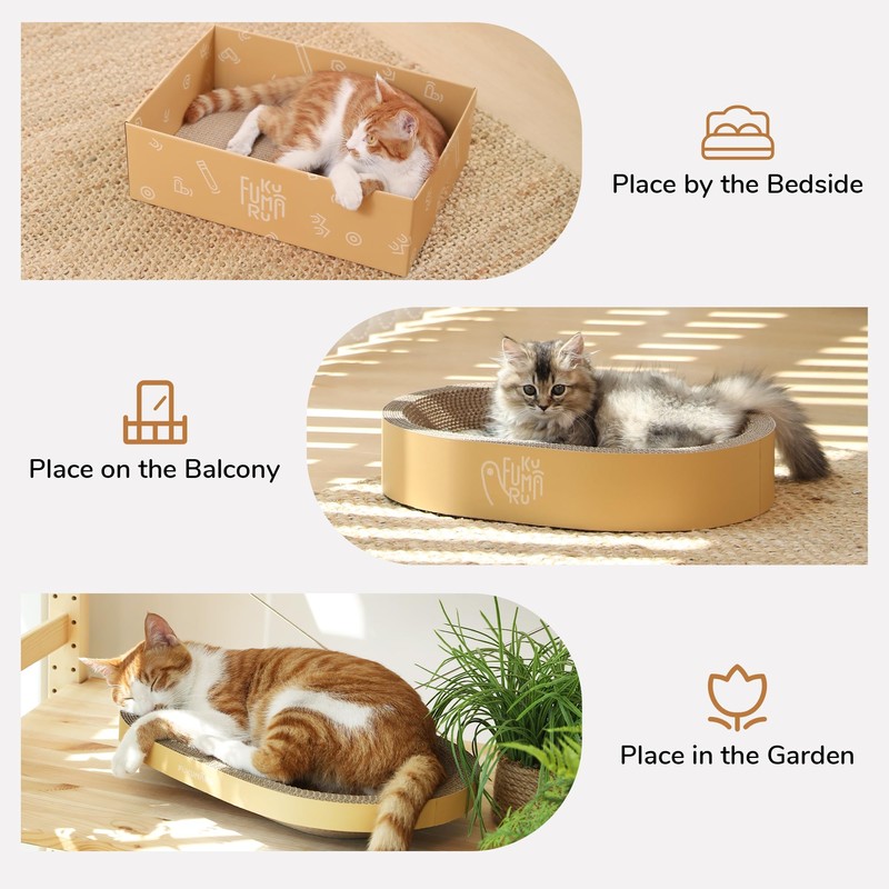 FUKUMARU 3PCS Cardboard Cat Scratcher Bed, Durable Oval Cat Scratch