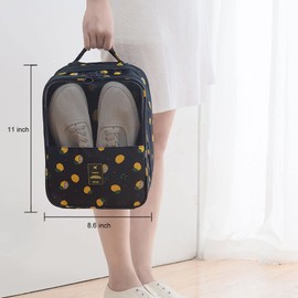 Eneteck Shoe Bags - Holds 3 Pairs of Shoes, Travel Essentials for Flying, Carry On Luggage Accessories - Black Lemon