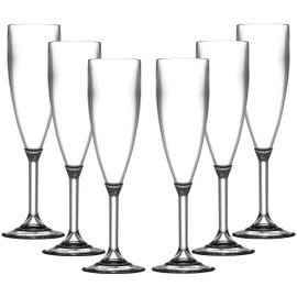 Virtually Glass 6 Roltex Polycarbonate Unbreakable and Reusable Champagne Flutes (180 ml 6.33 FL oz to Ras Edge, Height 17.2 cm, Max Diameter 5.8 cm)